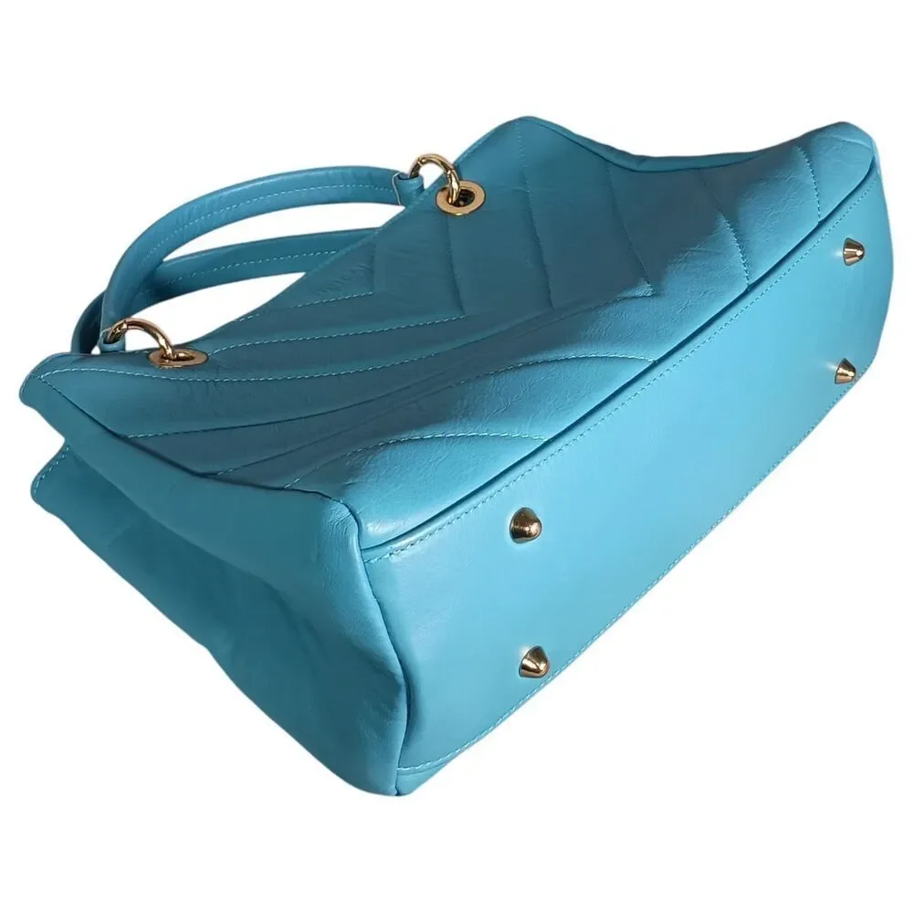 Unica! Firenze Tote Shoulder Crossbody Bag Blue Leather Made in Italy